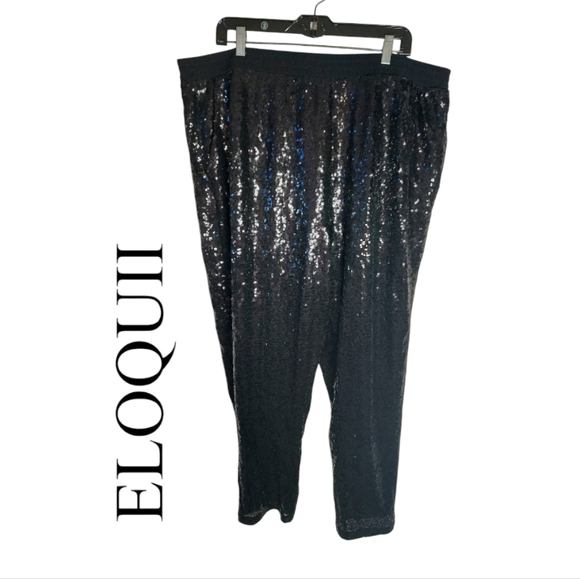 Eloquii Elenents Black Sequin Plus Size Joggers - Picture 1 of 10